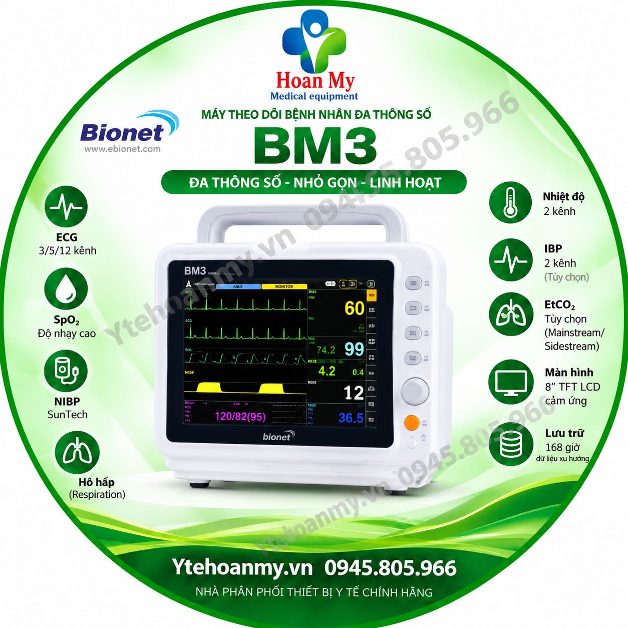 Monitor theo d&otilde;i bệnh nh&acirc;n Bionet BM3